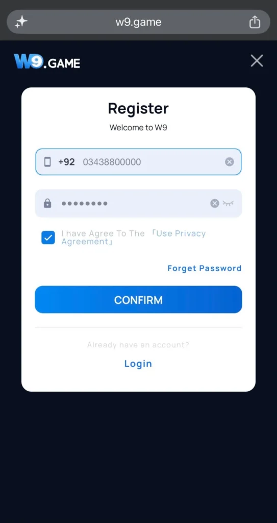 W9 Game Registration